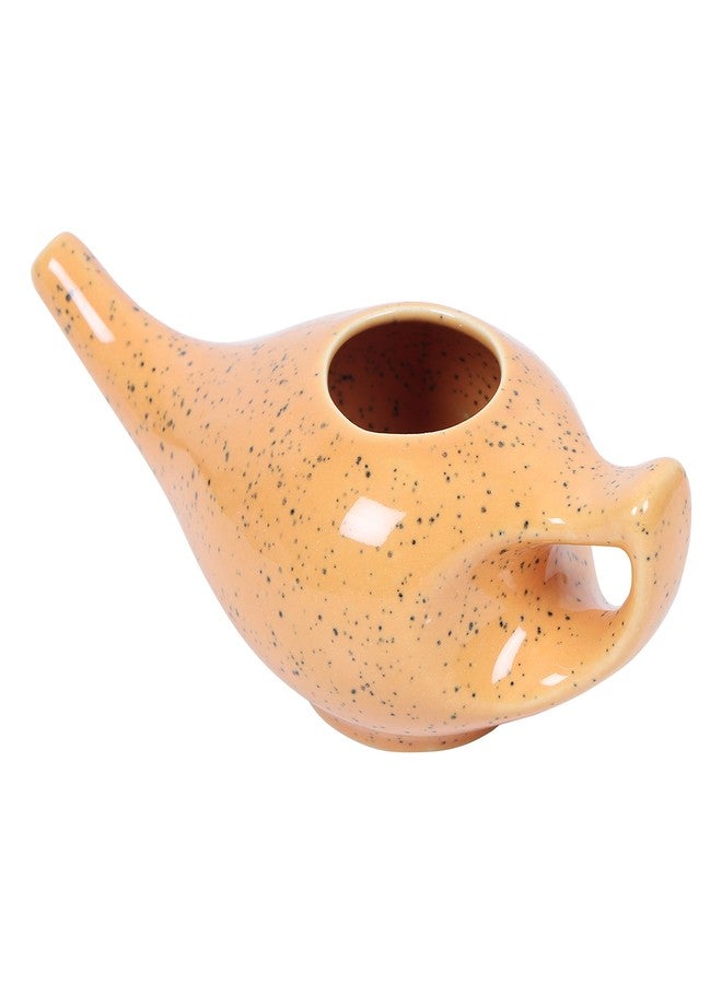 WHOLELIFEOBJECTS Leak Proof Durable Porcelain Ceramic Neti Pot Hold 230 Ml Water Comfortable Grip with 10 Sachet Neti Salt | Eco Friendly Natural Treatment for Sinus & Congestion (Mustard) - Image 1